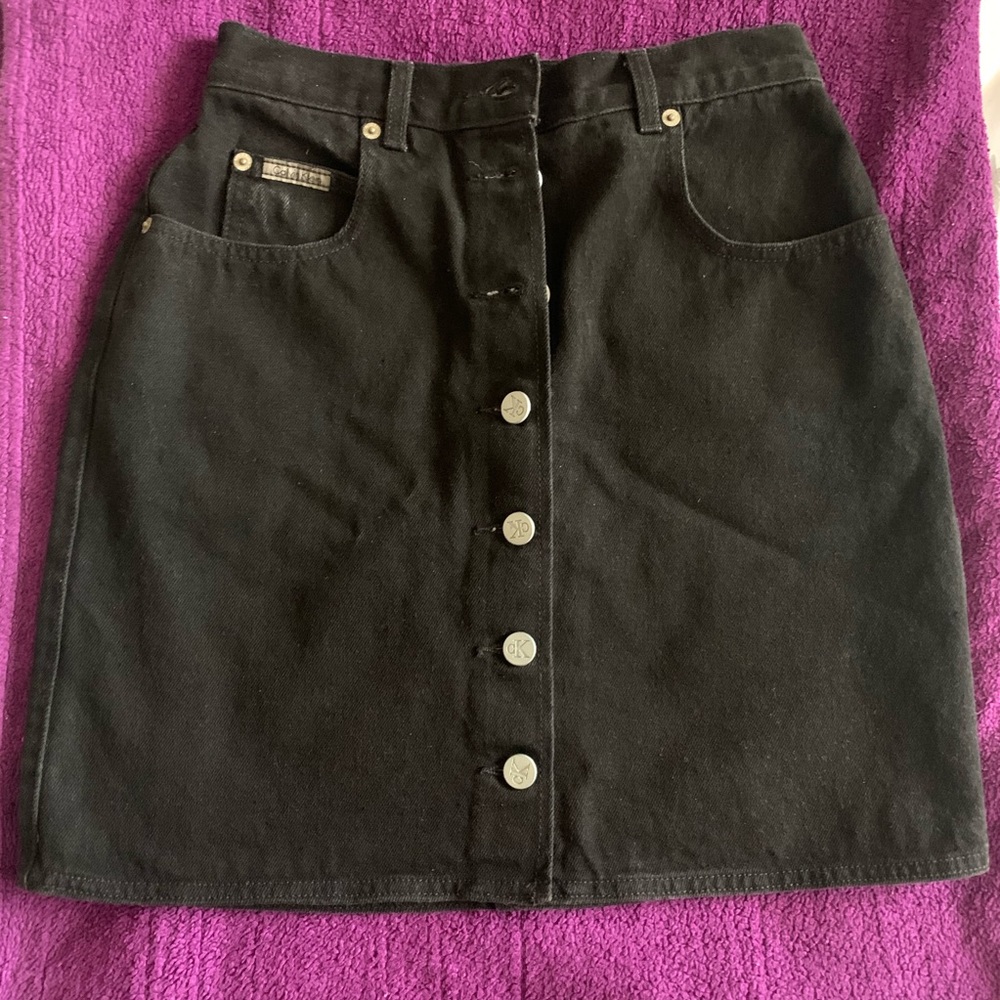 Black Denim Calvin Klein Button Down Skirt